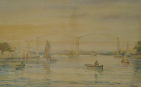 R.BOWDEN watercolour `Saltash Bridge c1900` signed and titled to reverse 26cm x 43cm