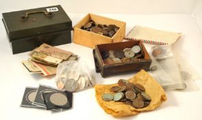 Collection of general coins also various banknotes including Russian (folded)
