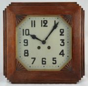 A French Art Deco wood case wall clock, Japy Frères, with pendulum (no key), 23cm