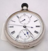 Silver Benson chronograph pocket watch with sweep second hand, the movement inscribed Benson,