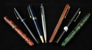 Seven various fountain and other pens