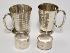 Two silver cups and two silver napkin rings (approximately 323g)