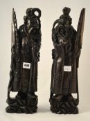 Pair of carved Chinese wood figures, 44cm