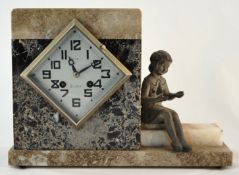 An Art Deco style marble finish figure clock, the movement signed Fexacta with key 37cm high