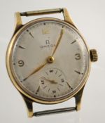Gents small 9ct gold Omega wrist watch (lacks strap)