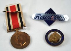 A Royal Blue bus drivers badge, Special Constabulary Service medal to Walter Rickett also a badge