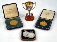 Two 9ct gold boxing medals awarded to F. Dolton, (RAF Championships Winner, Middleweight)