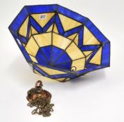 An Art Deco design coloured glass and leaded hanging light fitting circa 1930/50