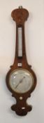 Early Victorian rosewood wheel barometer with silvered dial 92cm long