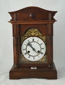 Victorian wood cased mantle clock with eight day striking movement, 40cm high