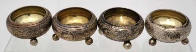 Set four Russian silver table salts, 149g, impressed marks ` MK B.C. 2872, 84`