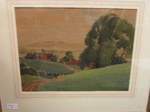 Clarence Woodburn - view at Medenham, watercolour, signed and dated 1943 lower right, 28cm x 38cm,