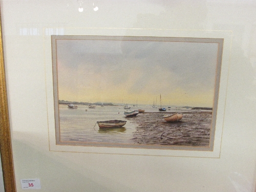 Peter Barker - `All calm, Brancaster Staithe`, watercolour, signed lower right, titled in pencil