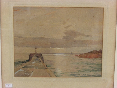 `Banjo Pier, Looe`, watercolour, titled and signed Lyons Wilson 1948 lower left, 37cm x 47cm, framed