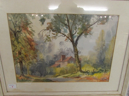 Ernest Savage, Halfpenny Cottage Fittleworth, watercolour, title note verso, 32cm x 45.5cm, framed
