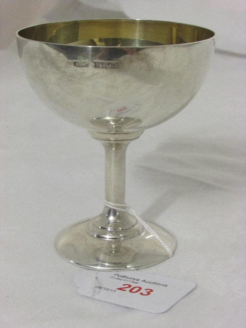 Silver goblet, the bowl with gilt interior, marks for Birmingham, 1970, maker`s stamp ATC, height