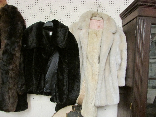 Phase Eight black polyester short coat, Lisker Minquilla simulated white fur coat and stole