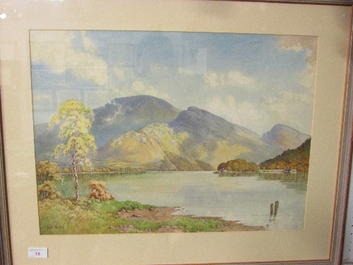 Jack Martin - early to mid 20th century watercolour of lake with mountains beyond, 40cm x 50cm,