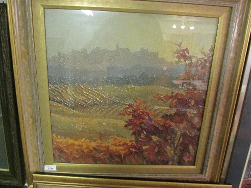After Alan Cotton (b1936) reproduction colour print `Piemonte, Autumn in Diano d`Alba`, 49cm x 49cm,