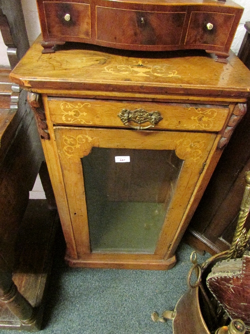 Edwardian inlaid walnut inlaid glazed pier music cabinet with single drawer over, with boxwood