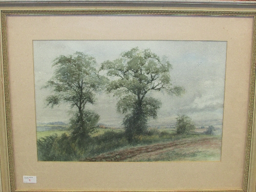 Edward G Dawson `Elm Trees and Farmland, Lavant`, watercolour, signed and dated 1973 lower right,