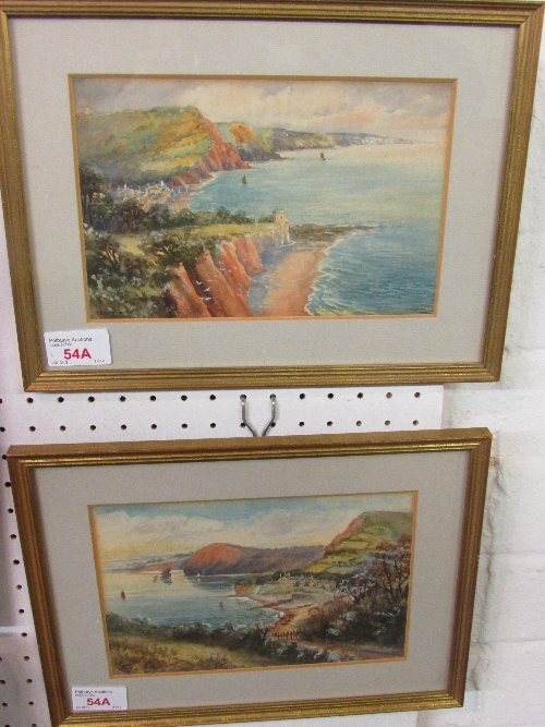 Pair of watercolours of Sidmouth views - `From Peak Hill` and `From Salcombe Hill`, labels verso