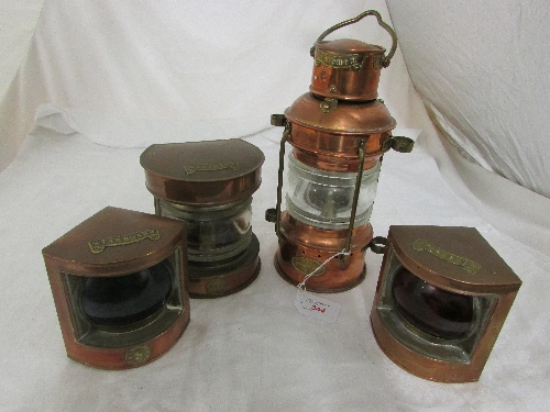 Three Seahorse copper ships lamps - port, starboard and masthead; a Davey of London `Anchor`