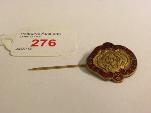 1928 Olympic Games Cross Channel enamelled pin, maker`s mark Alexander Clark & Co Ltd London