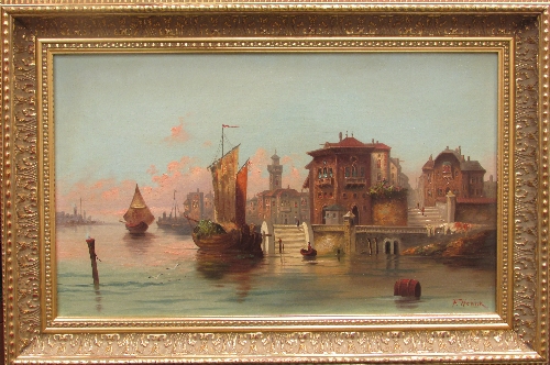 F. Herink, `Motir an Catania`, oil on canvas, signed bottom right, titled label to verso numbered