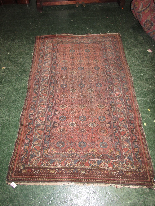 19th century faded and distressed Hamadan rug with five margins, 200cm x 118cm