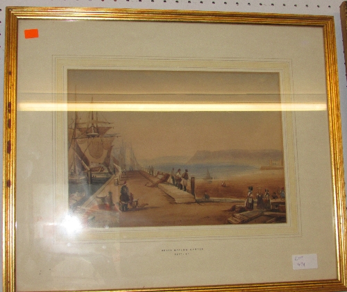 Attributed to Henry Barlow Carter (1827-1867) - sailed ships by dock in bay, watercolour, (23cm x