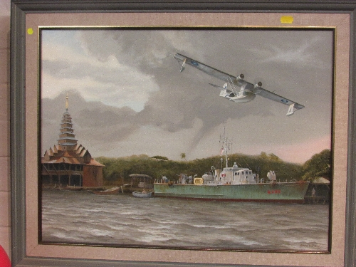 Harold Garland, `Hold Your Fire Nobby Consolidated Catalina - Burma`, oil on canvas, (44cm x 59cm)