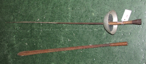 Wilkinson Sword MK II fencing foil (overall length 99cm); and an iron spear-form weapon with leather