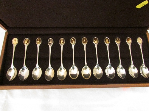 The Royal Society for the Protection of Birds spoon collection - twelve Sheffield silver spoons in a