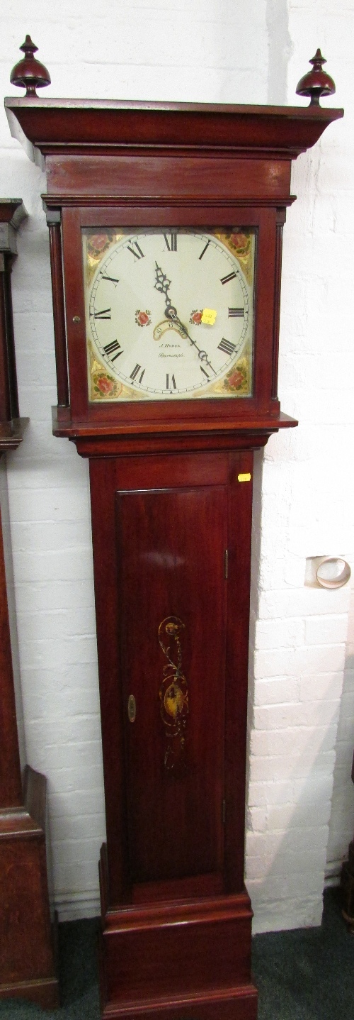 19th century twelve hour striking long case clock by J.Hodge of Barnstaple. The square enamel dial