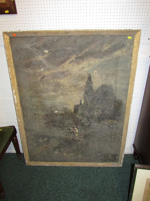 Late 19th century oil on canvas in a worn and distressed state depicting man in brimmed hat