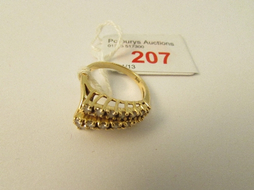 14ct gold dress ring set with nineteen white stones in three rows