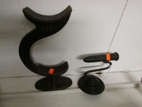 W. Bullock & Co goffering iron and a C-shaped cast iron stand with mould mark III
