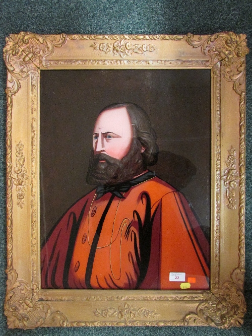 Late 19th century reverse glass painting of Garibaldi, (53cm x 41cm), framed