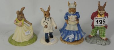 Royal Doulton Bunnykins Figures Father DB404, With Love DB269, Mother DB403 and Doctor DB181 (4)