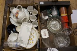 A collection of various pottery and glassware to include commemorative mugs, Royal Doulton etc (2
