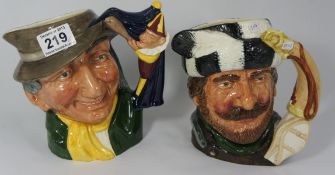Royal Doulton Large Character Jugs  Trapper D6609 and Punch and Judy Man D6590 (2)