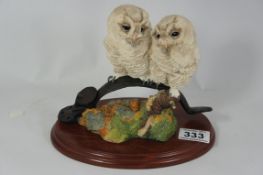 Border Fine Arts Figure - Double Tawny Owlets from Birds series by Russell Willis (boxed)