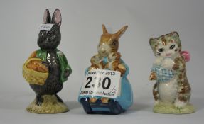 Beswick Beatrix Potter Figures Little black Rabbit, Miss Moppet, Mrs Rabbit and bunnies (3)