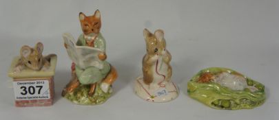 Royal Albert Beatrix Potter figures, Foxy Reading, No more twist, Tom Thumb, Timmy Willy sleeping