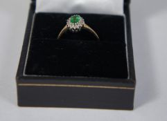9ct Ladies Diamond Emerald Ring, size L