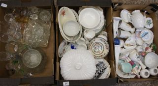 A collection of various pottery and glass ware comprising of Chinese vases, etc 3 trays