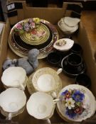 A collection of Pottery to include various plates, wedgwood guilded cups and saucers,