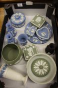 A good collection of Wedgwood Jasperware in Green, dark & light blue and Black colours, (15)