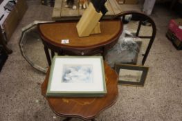 A collection of furniture to include A reproduction inlaid occasional table, telephone table, 2